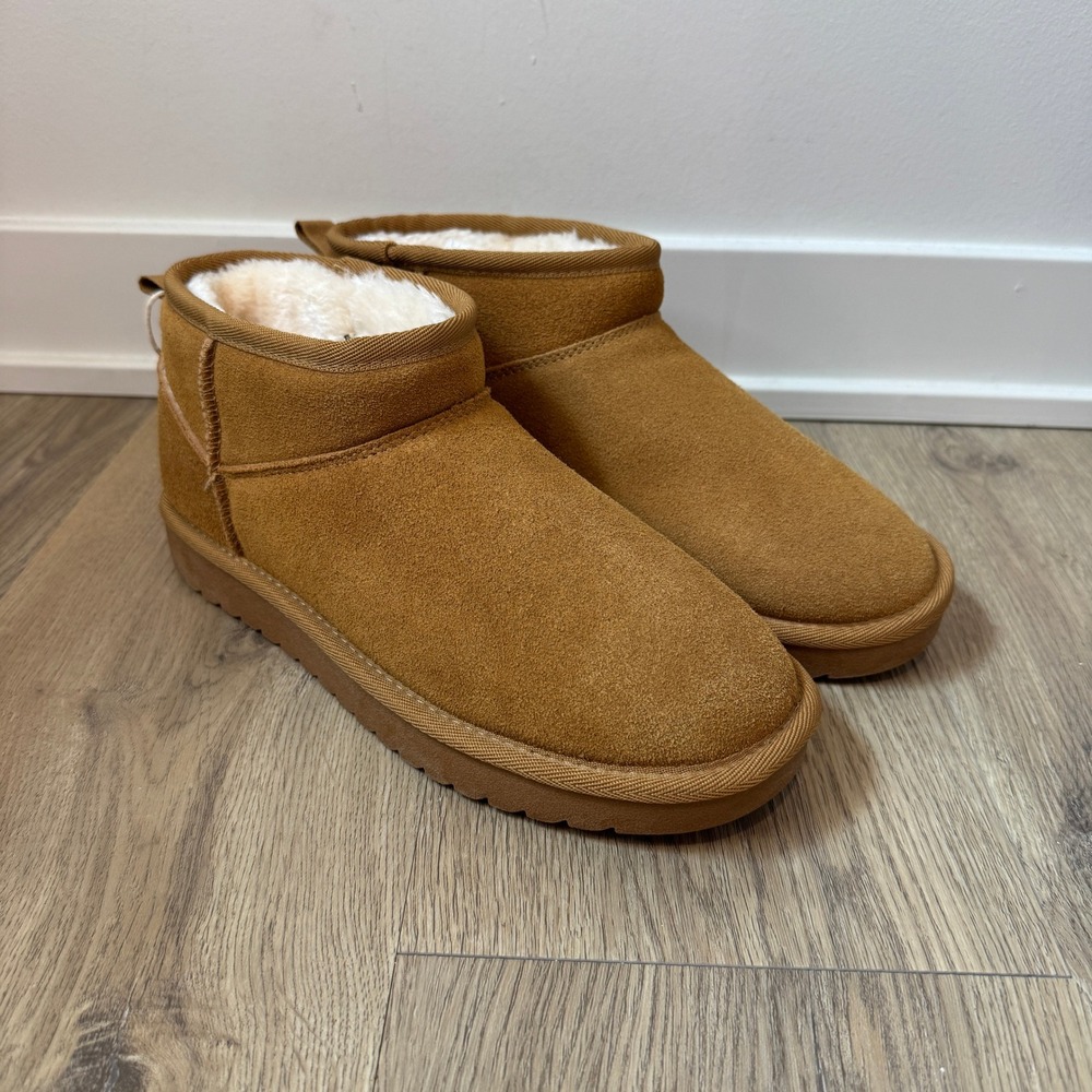 Cushionaire Ultra Mini Ankle Boots Chestnut Brown Suede Water Repellent Sz 8 NWT